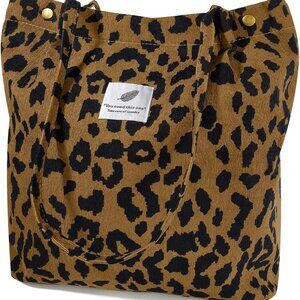 Corduroy Tote Bag for Women Canvas Shoulder Cord Purse with Inner Pocket